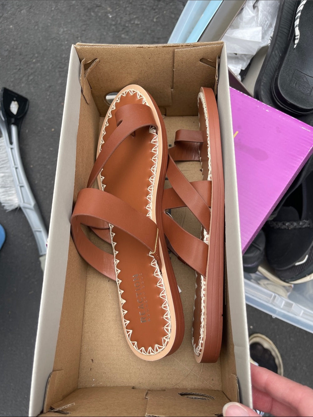 Kenneth Cole Women's Brown Leather Cross-Strap Sandals